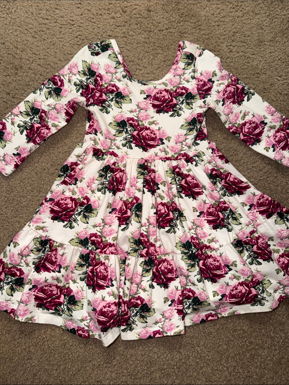 Janie and Jack White Dress with Pink and Burgundy Rose Print